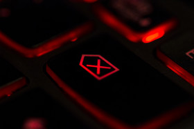 Stock Image: red keyboard lighting backspace