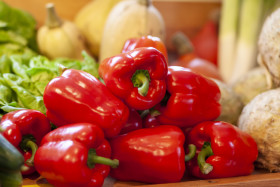 Stock Image: Red peppers on a table