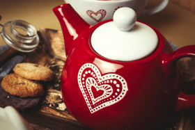 Stock Image: red tea or coffee pot