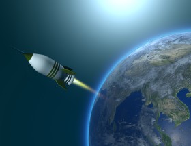 Stock Image: Rocket leaves earth