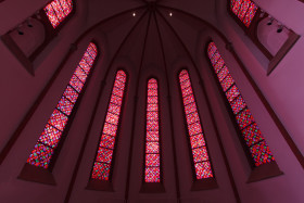 Stock Image: sacred heart church lubeck interior stained glass window