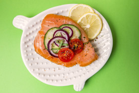 Stock Image: sandwich with salmon green background