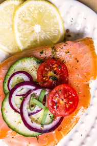 Stock Image: sandwich with salmon on plate