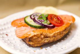 Stock Image: sandwich with salmon on plate