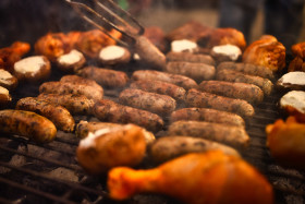 Stock Image: Sausages on a grill rack