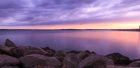 Stock Image: Scharbeutz in Schleswig-Holstein Baltic Sea on a cloudy day by Sunset