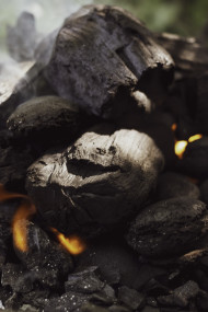 Stock Image: Smoldering charcoal in a barbecue close-up