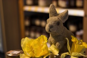 Stock Image: spring easter decoration bunny and flowers