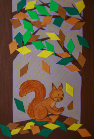 Stock Image: Squirrel in autumn paper art