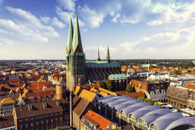 Stock Image: st marien church in lubeck view from above b