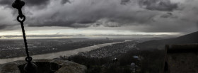 Stock Image: Stormy Clouds and Rain - Panorama of Rhine valley by Königswinter in Germany