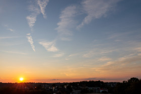 Stock Image: Sunset over a village