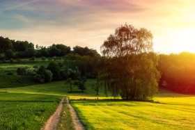 Stock Image: Sunset over the fields of Melsungen