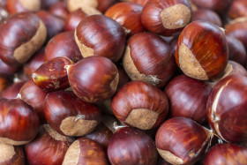 Stock Image: sweet chestnuts background autumn harvest