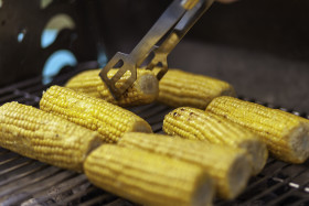 Stock Image: Sweet corn ears on grill
