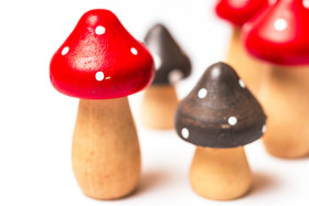 Stock Image: toadstools made of wood white background