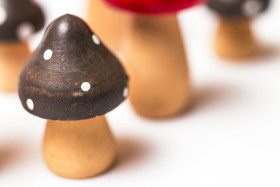 Stock Image: toadstools made of wood white background