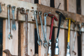 Stock Image: Tools hanging on a wall