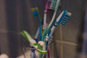 Stock Image: toothbrushes in the bathroom