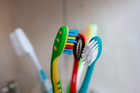 Stock Image: Toothbrushes of a small family