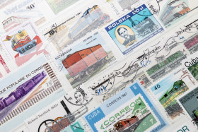 Stock Image: train stamps collection