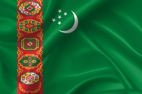 Stock Image: Turkmenistan flag in the wind Illustration