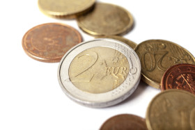 Stock Image: two euro coins stack isolated on white background