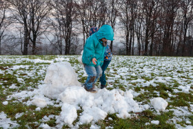 Stock Image: Two little boys playing in the snow