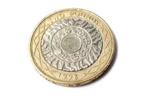 Stock Image: Two pound coin from Great Britain isolated on white background