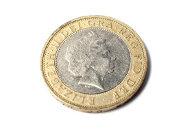 Stock Image: Two pound coin from Great Britain isolated on white background