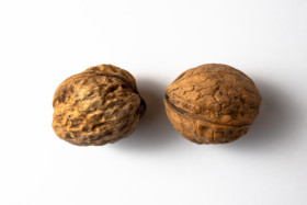 Stock Image: Two walnuts white background