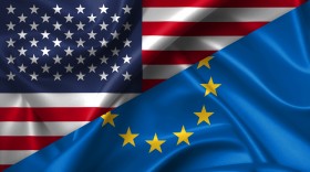 Stock Image: United States USA vs Europe flags comparison concept Illustration