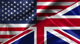 Stock Image: United States USA vs Great Britain England flags comparison concept Illustration