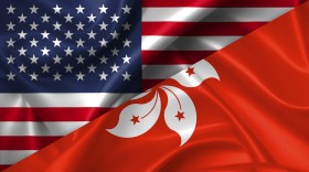 Stock Image: United States USA vs Hong Kong flags comparison concept Illustration