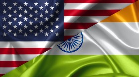 Stock Image: United States USA vs India flags comparison concept Illustration