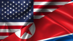 Stock Image: United States USA vs North Korea flags comparison concept Illustration