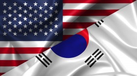 Stock Image: United States USA vs South Korea flags comparison concept Illustration