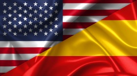 Stock Image: United States USA vs Spain flags comparison concept Illustration