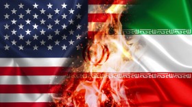 Stock Image: USA vs Iran Flag - conflict war comparison illustration