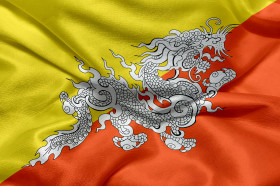 Stock Image: Variant of the Flag of Bhutan with a different dragon