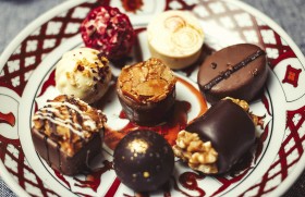 Stock Image: Various exquisite chocolate pralines for valentines day