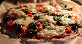 Stock Image: vegetarian pizza in the oven