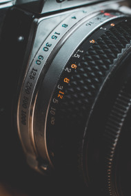 Stock Image: vintage camera lens close up