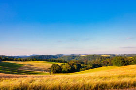 Stock Image: Volcanic Eifel, Manderscheid Rural Landscape Panorama