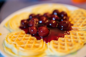 Stock Image: Waffles with cherries