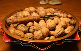 Stock Image: whole walnuts on a plate