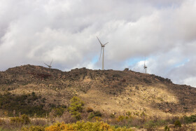 Stock Image: Wind turbines on a mountain