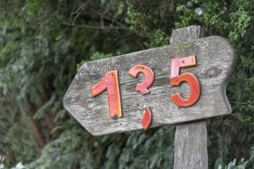 Stock Image: Wooden sign with the number 135