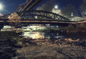 Stock Image: wuppertal brigdes at night
