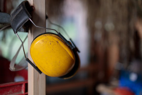 Stock Image: Yellow ear protection headphones